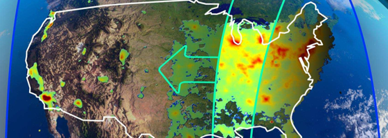 air pollution An illustration of pollution-scanning path of the Tropospheric Emissions: Monitoring of Pollution instrument (Credit: TEMPO)