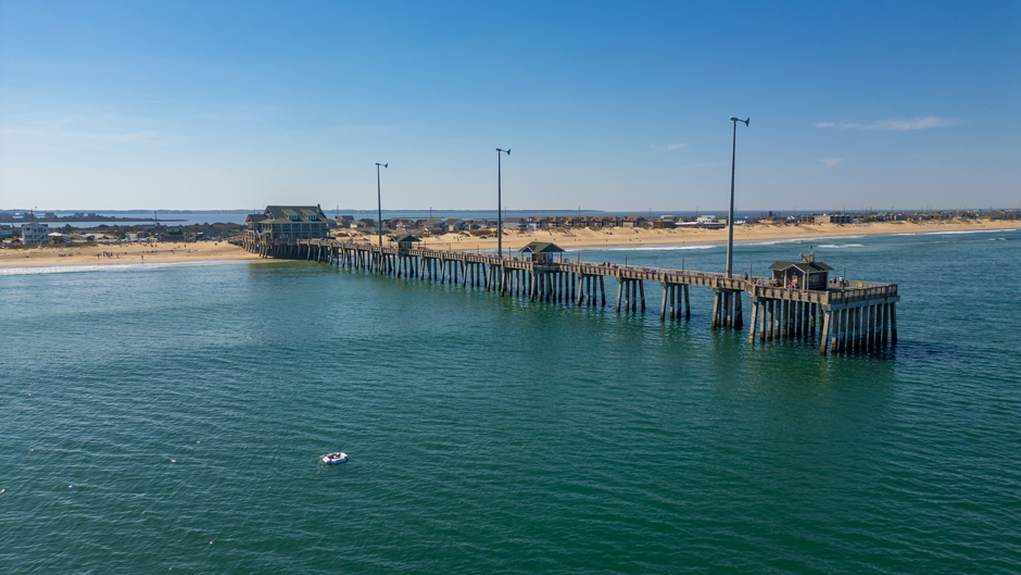 The HERO WEC being tested on the nearshore mooring at Jennette’s Pier. This system will collect measurements of Gulf Stream dynamics over time.