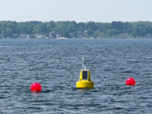 The NexSens XB-200 “Smart Buoy” was deployed at White Lake in June 2025.