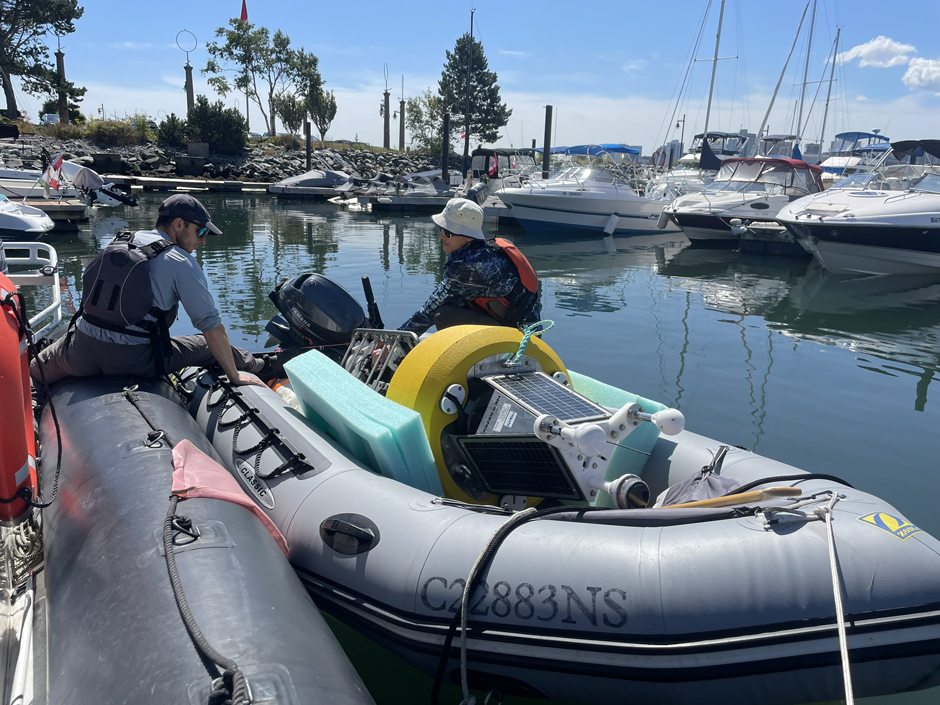 The buoy awaits deployment. One of the benefits of their compact size is that they can be easily deployed from a boat.
