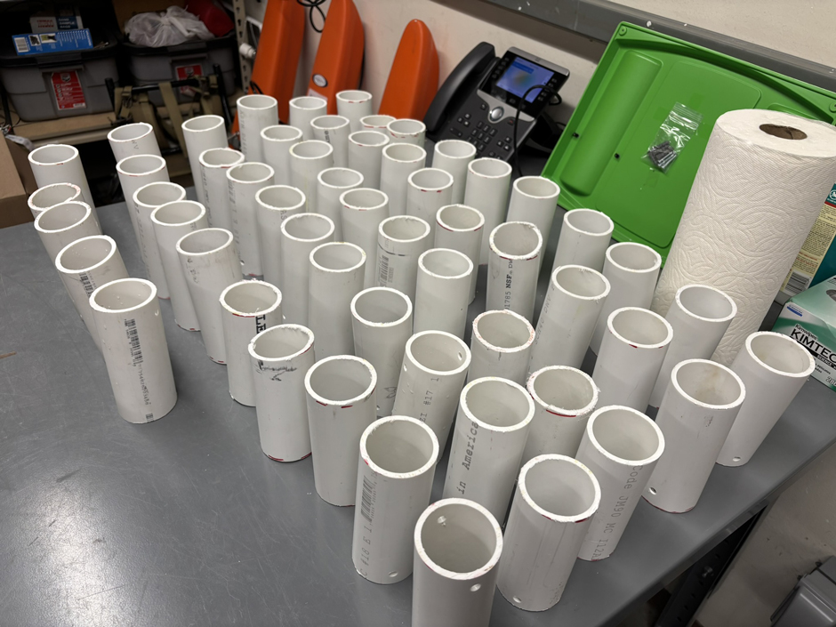 PVC casings prepared for the deployment of temperature loggers (for two subbasins, Lower North Fork Clearwater, and Upper Clearwater Tributaries).