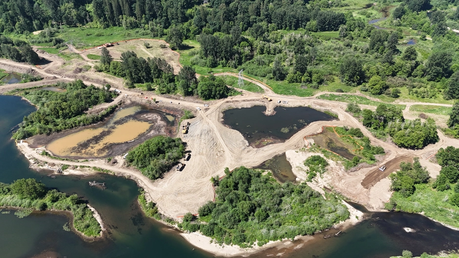 Several gravel pits before floodplain restoration.