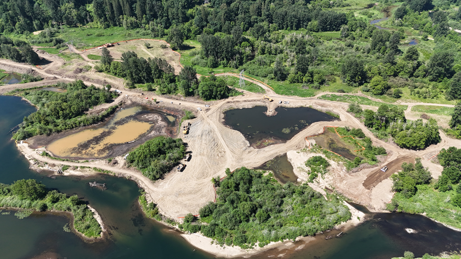 Several gravel pits before floodplain restoration.